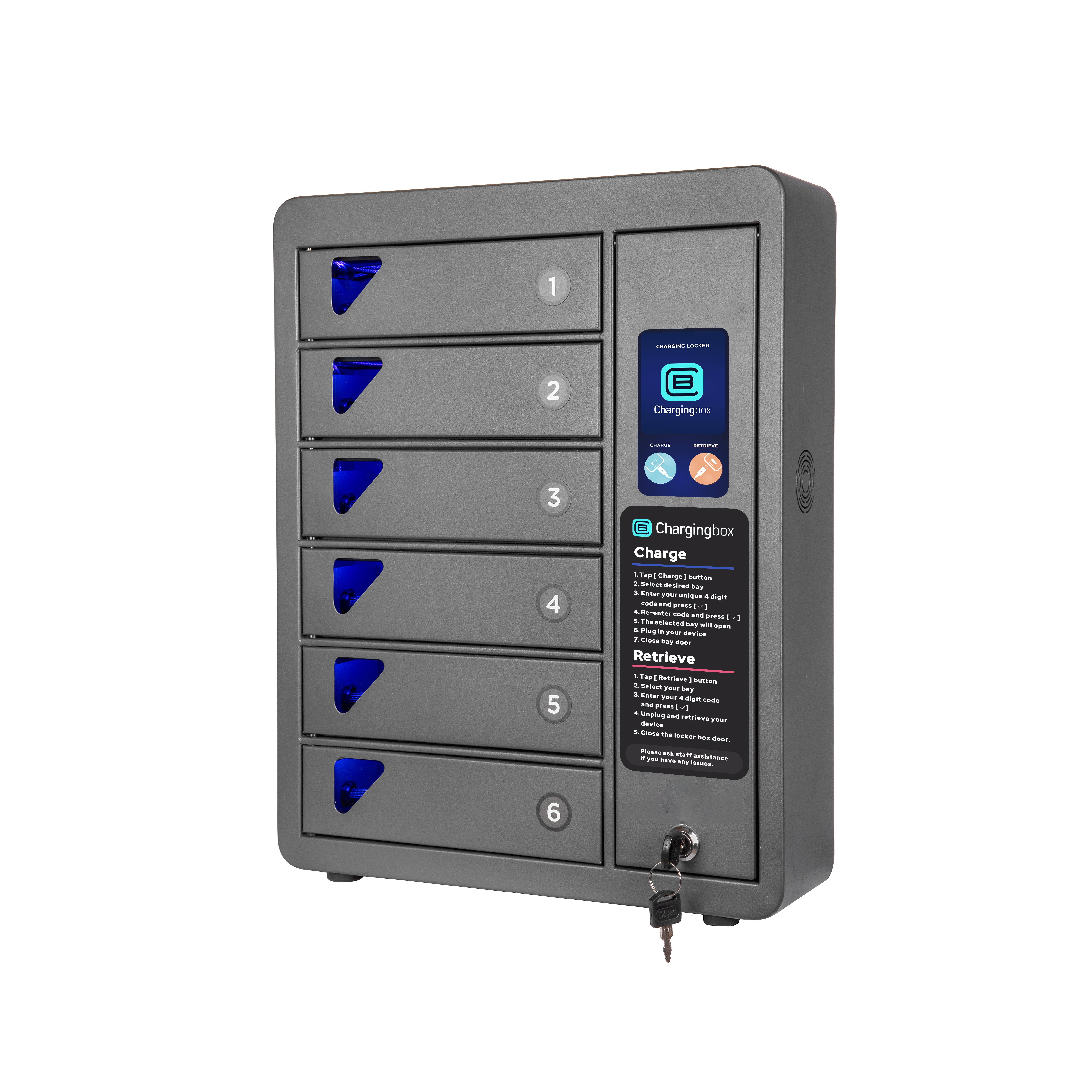 Oplaadlocker - Oplaadkast Smartphones - 6 vakken - Zwart - Snellader - Snelladen beschikbaar - Chargingbox