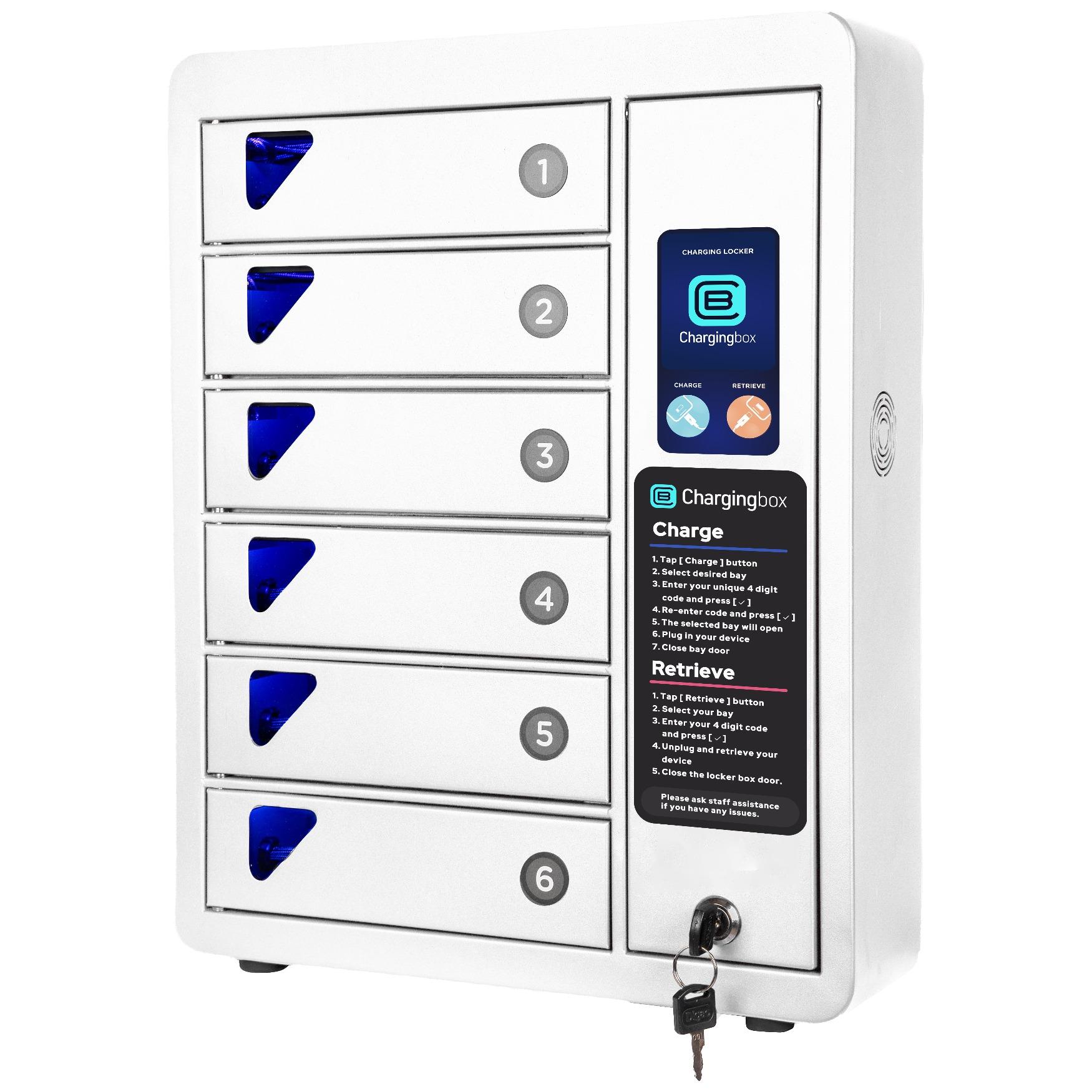 Oplaadlocker - Oplaadkast Smartphones - 6 vakken - Wit - Snellader - Snelladen beschikbaar - Chargingbox