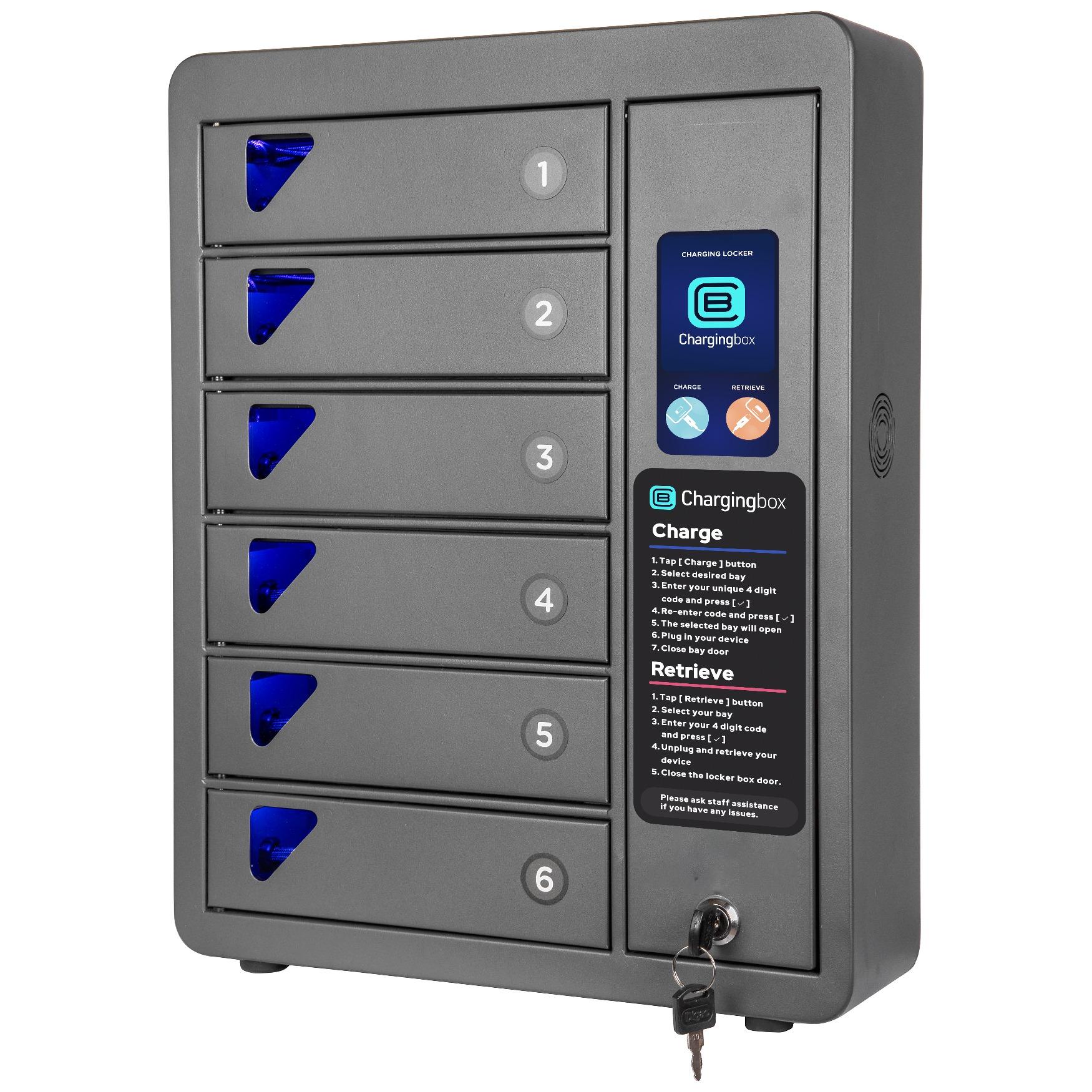Oplaadlocker - Oplaadkast Smartphones - 6 vakken - Zwart - Snellader - Snelladen beschikbaar - Chargingbox